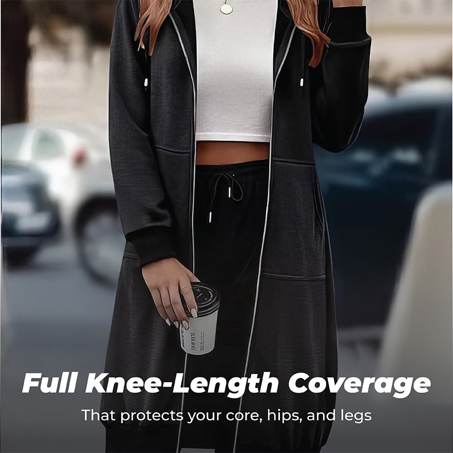 🎉 New Year Sale 50% OFF🎉 Long Fleece Zip-Up Hoodie Jacket for Women – Warm Knee-Length Winter Sweatshirt with Pockets