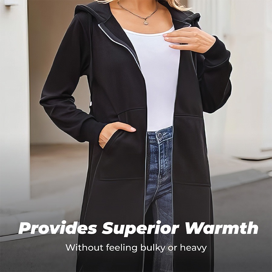 🎉 New Year Sale 50% OFF🎉 Long Fleece Zip-Up Hoodie Jacket for Women – Warm Knee-Length Winter Sweatshirt with Pockets