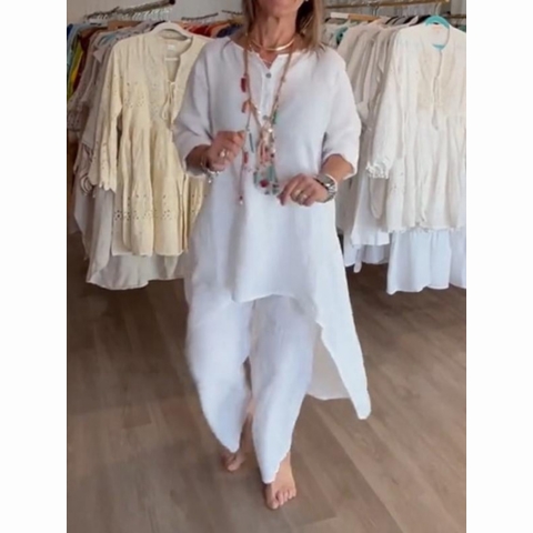 💕Women's Solid Color Linen Casual Suit