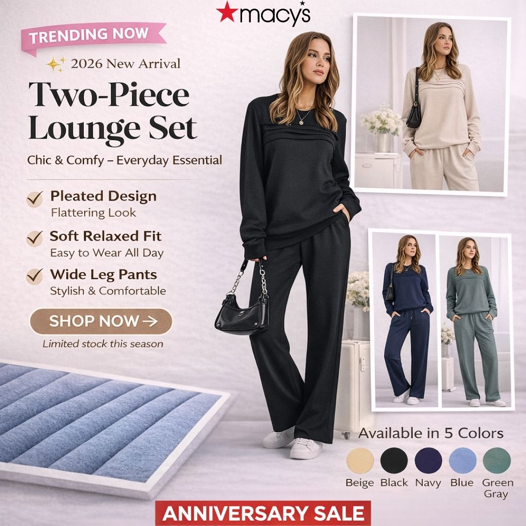 Macy’s Anniversary Sale 55% OFF ✨ Women’s Crew Neck Lounge Set - Soft Cotton Top & Drawstring Pants