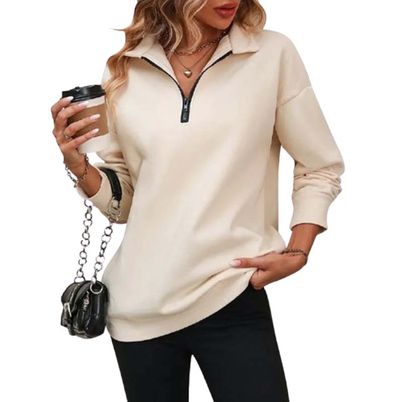 ⏰Hot Sale-Womens Zip-Up Dropped Shoulder Sweatshirt