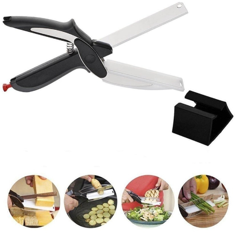 Clever Cutter - 2 in 1 Kitchen Knife Scissors with Built-in Cutting Board - Quick and Easy Cutting Shears for Vegetables and Fruits