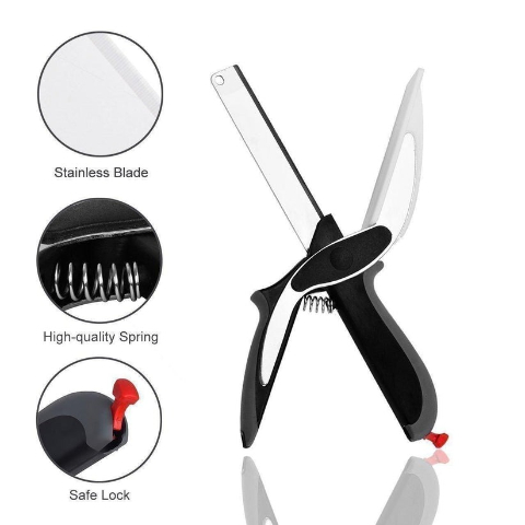 Clever Cutter - 2 in 1 Kitchen Knife Scissors with Built-in Cutting Board - Quick and Easy Cutting Shears for Vegetables and Fruits