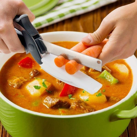 Clever Cutter - 2 in 1 Kitchen Knife Scissors with Built-in Cutting Board - Quick and Easy Cutting Shears for Vegetables and Fruits