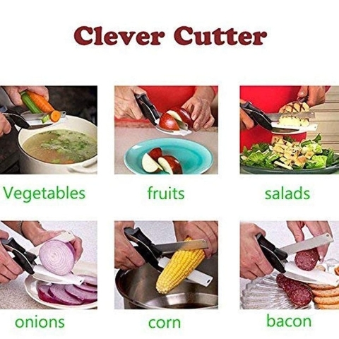 Clever Cutter - 2 in 1 Kitchen Knife Scissors with Built-in Cutting Board - Quick and Easy Cutting Shears for Vegetables and Fruits
