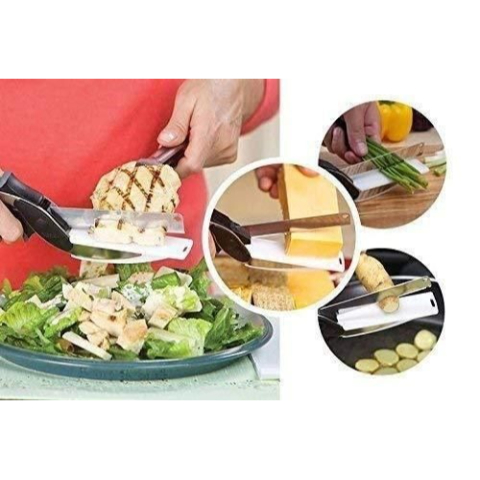 Clever Cutter - 2 in 1 Kitchen Knife Scissors with Built-in Cutting Board - Quick and Easy Cutting Shears for Vegetables and Fruits