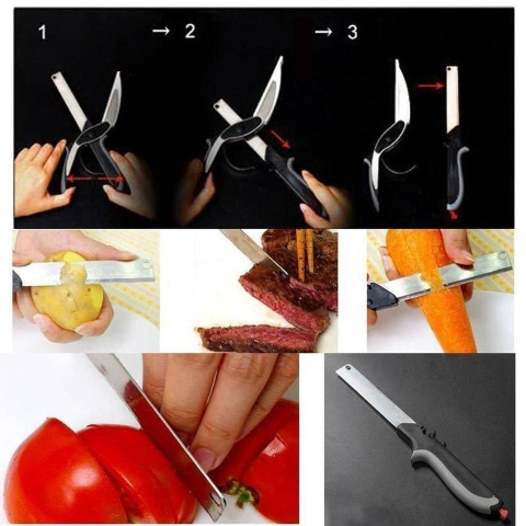 Clever Cutter - 2 in 1 Kitchen Knife Scissors with Built-in Cutting Board - Quick and Easy Cutting Shears for Vegetables and Fruits