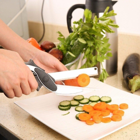 Clever Cutter - 2 in 1 Kitchen Knife Scissors with Built-in Cutting Board - Quick and Easy Cutting Shears for Vegetables and Fruits