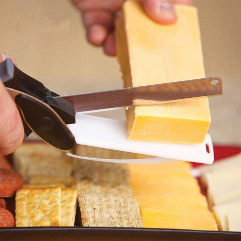 Clever Cutter - 2 in 1 Kitchen Knife Scissors with Built-in Cutting Board - Quick and Easy Cutting Shears for Vegetables and Fruits
