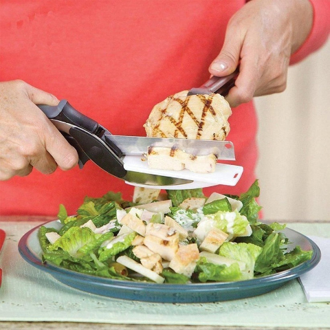 Clever Cutter - 2 in 1 Kitchen Knife Scissors with Built-in Cutting Board - Quick and Easy Cutting Shears for Vegetables and Fruits