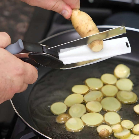 Clever Cutter - 2 in 1 Kitchen Knife Scissors with Built-in Cutting Board - Quick and Easy Cutting Shears for Vegetables and Fruits