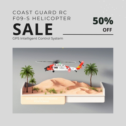 ⚡FLASH DEAL - CLEARANCE WAREHOUSE🚁Coast Guard RC F09-S Helicopter, 1/47 Scale 2.4G 6CH Gyro RC Helicopter w/ GPS Intelligent Control System