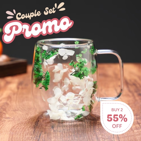 🎅Christmas Pre Sale 🎄🌸Transparent Double Glass Flower Tea Cup