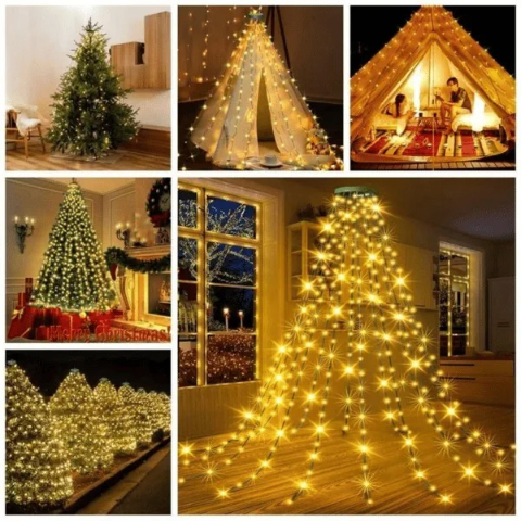 🎄Christmas Tree Waterfall Lights with Ring