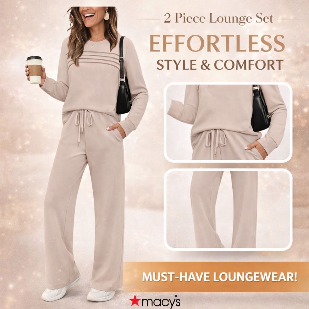 Macy’s Anniversary Sale 55% OFF ✨ Women’s Crew Neck Lounge Set - Soft Cotton Top & Drawstring Pants