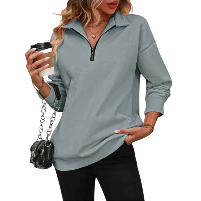 ⏰Hot Sale-Womens Zip-Up Dropped Shoulder Sweatshirt