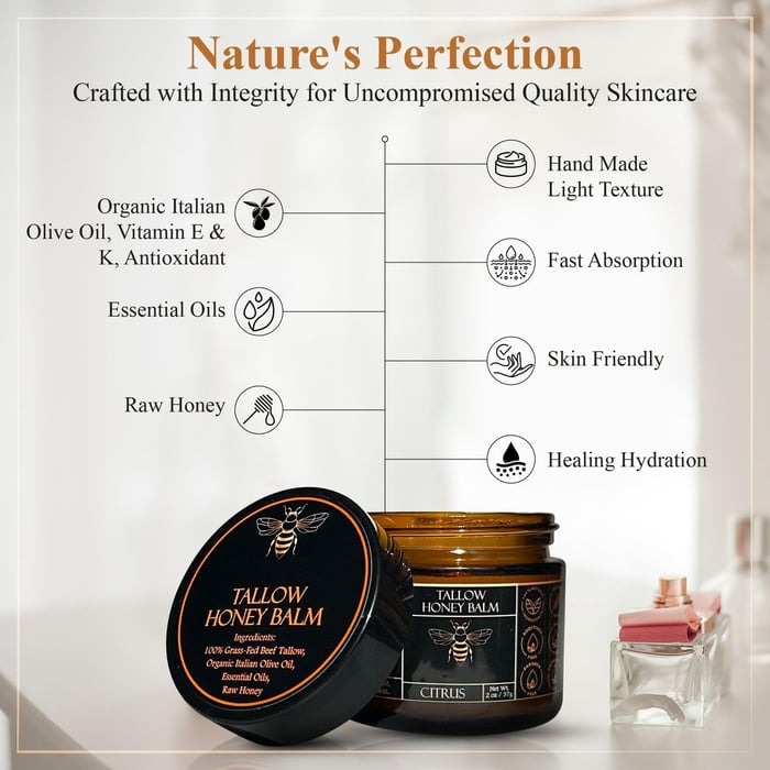 🍃Skin Care Hot Sale 49% OFF - Organic Grass-Fed Beef Tallow Balm with Raw Honey
