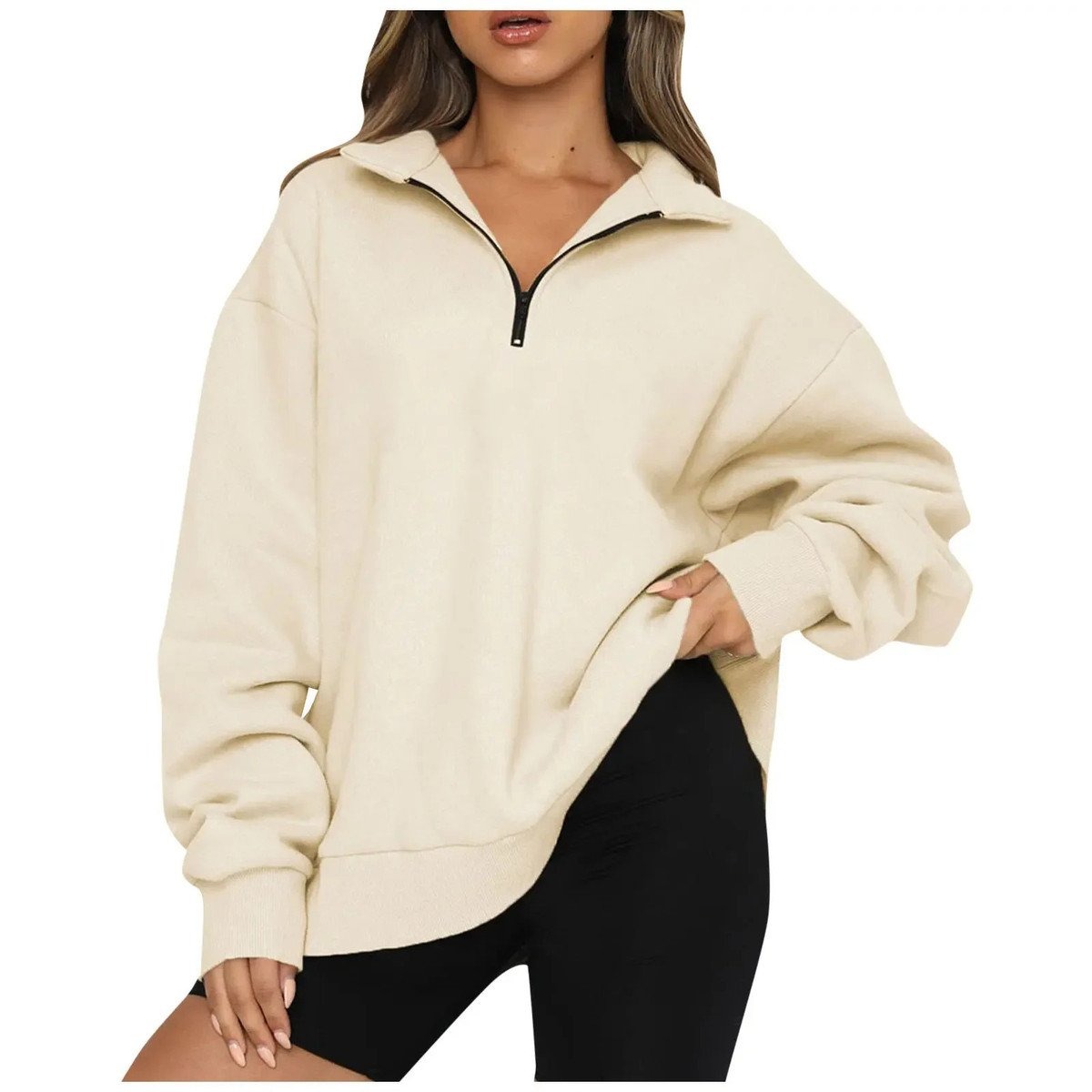 ⏰Hot Sale-Womens Zip-Up Dropped Shoulder Sweatshirt