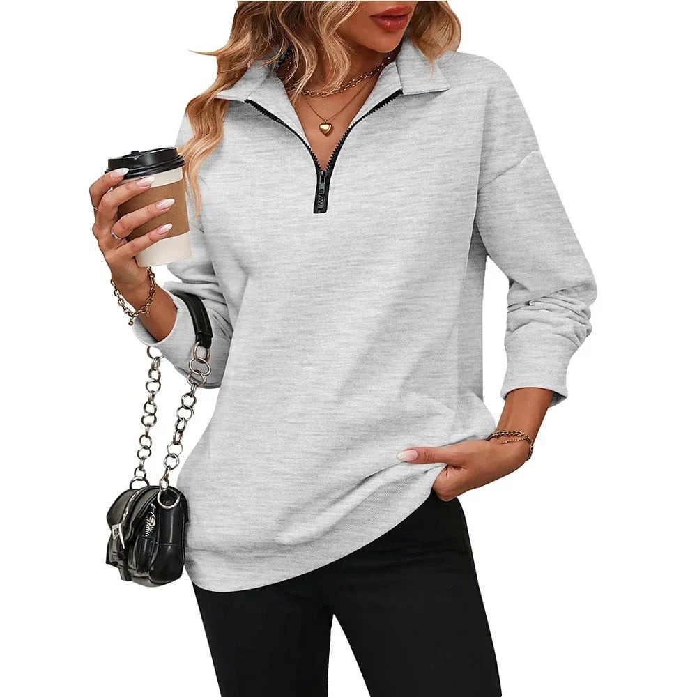 ⏰Hot Sale-Womens Zip-Up Dropped Shoulder Sweatshirt