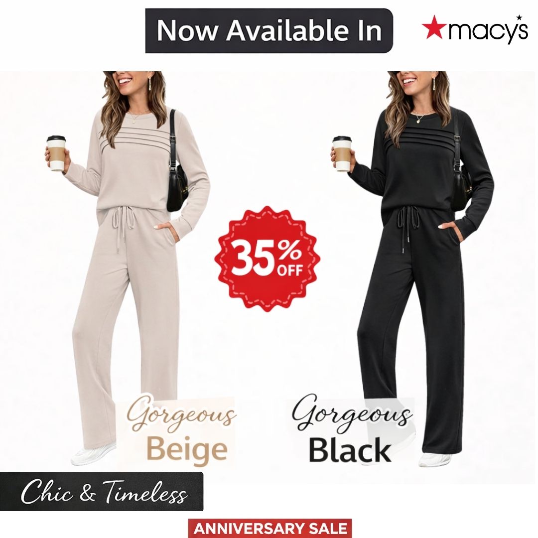 Macy’s Anniversary Sale 55% OFF ✨ Women’s Crew Neck Lounge Set - Soft Cotton Top & Drawstring Pants