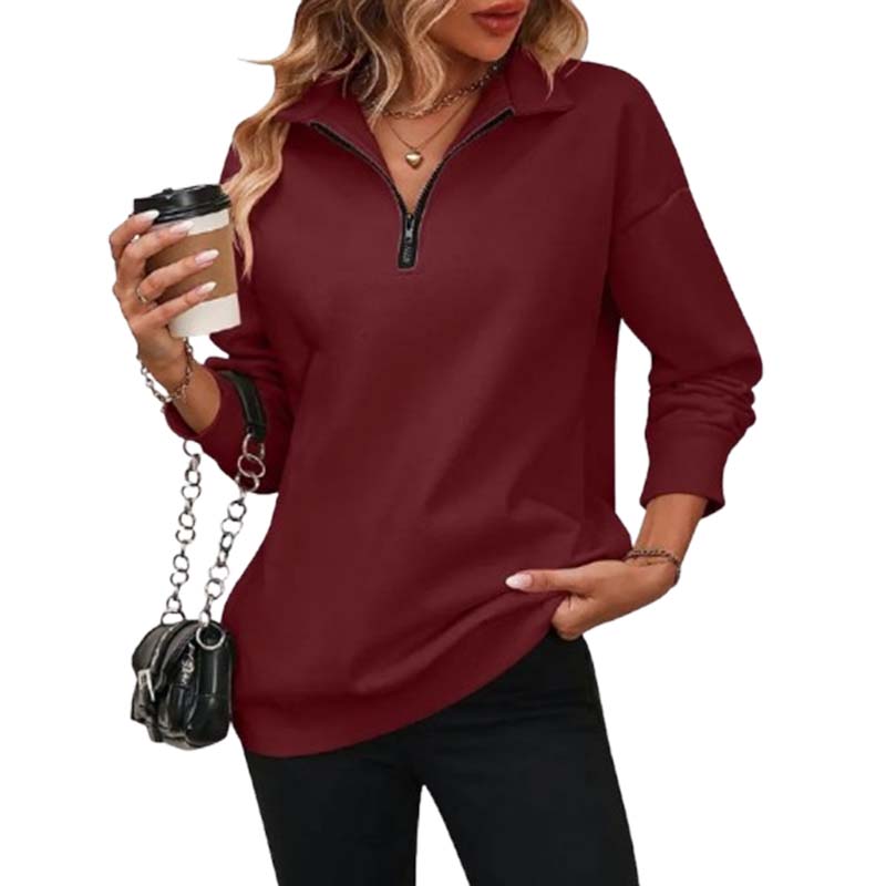 ⏰Hot Sale-Womens Zip-Up Dropped Shoulder Sweatshirt