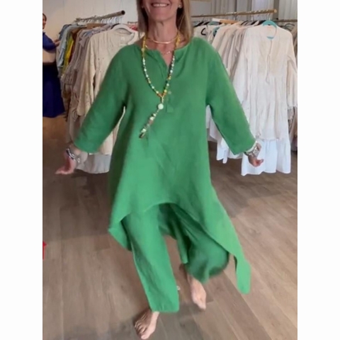 💕Women's Solid Color Linen Casual Suit