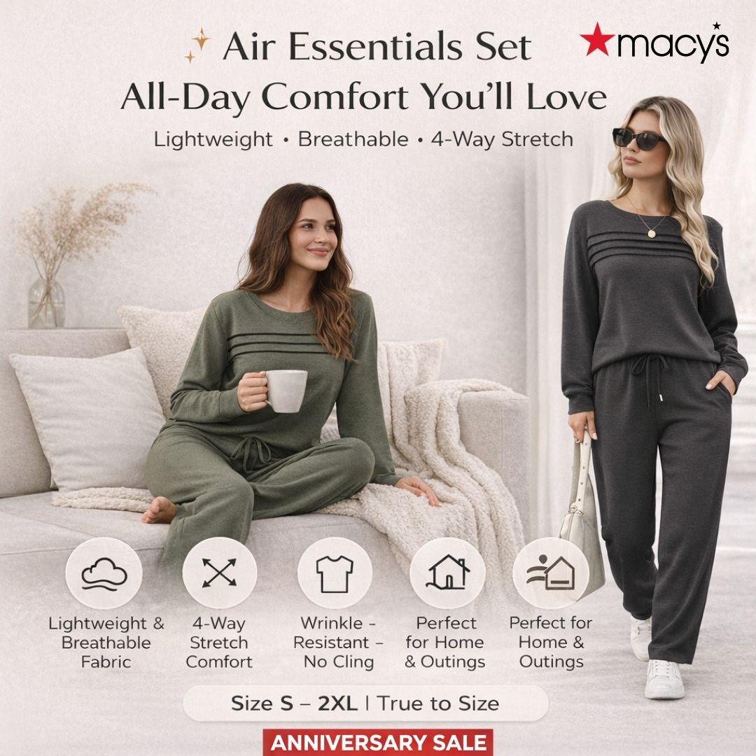 Macy’s Anniversary Sale 55% OFF ✨ Women’s Crew Neck Lounge Set - Soft Cotton Top & Drawstring Pants