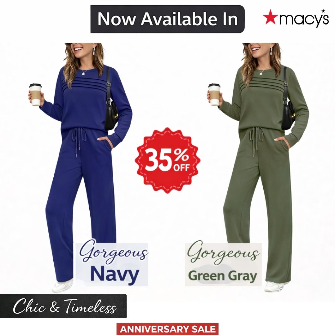 Macy’s Anniversary Sale 55% OFF ✨ Women’s Crew Neck Lounge Set - Soft Cotton Top & Drawstring Pants