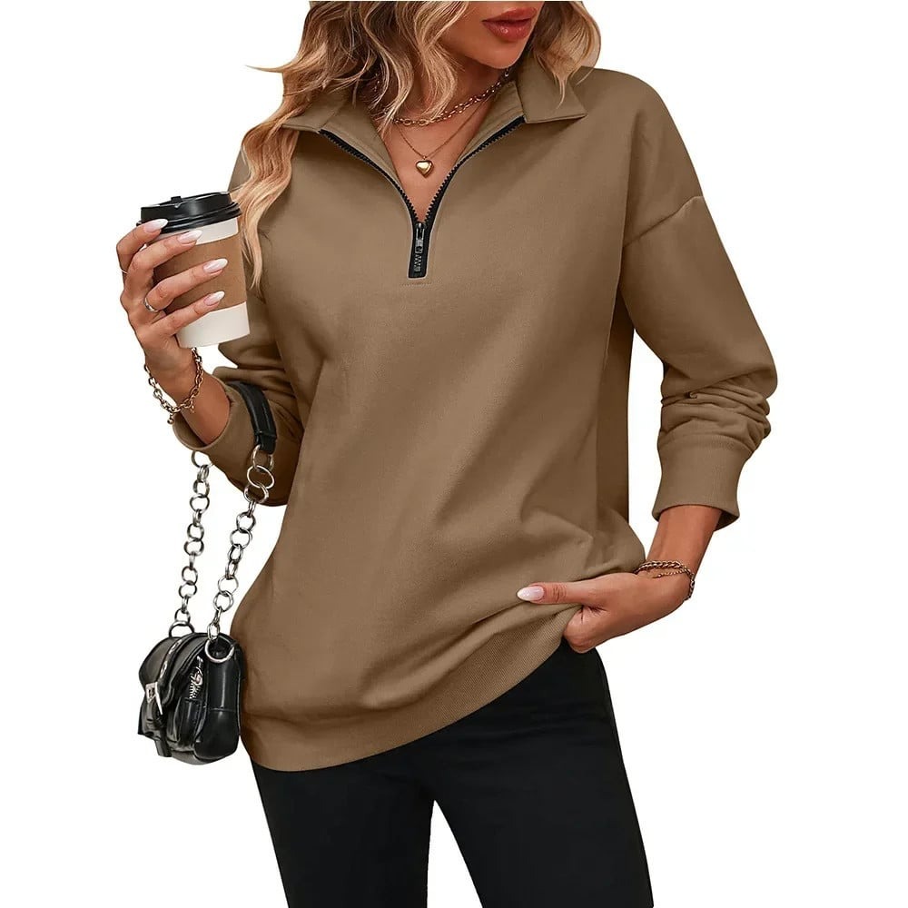 ⏰Hot Sale-Womens Zip-Up Dropped Shoulder Sweatshirt