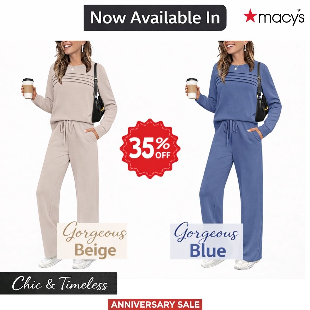 Macy’s Anniversary Sale 55% OFF ✨ Women’s Crew Neck Lounge Set - Soft Cotton Top & Drawstring Pants