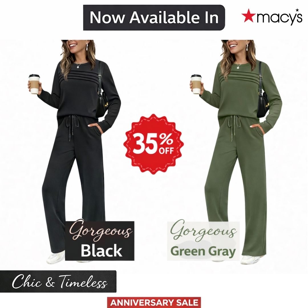 Macy’s Anniversary Sale 55% OFF ✨ Women’s Crew Neck Lounge Set - Soft Cotton Top & Drawstring Pants