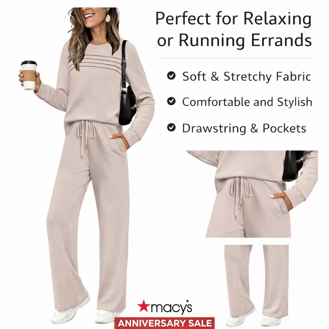 Macy’s Anniversary Sale 55% OFF ✨ Women’s Crew Neck Lounge Set - Soft Cotton Top & Drawstring Pants