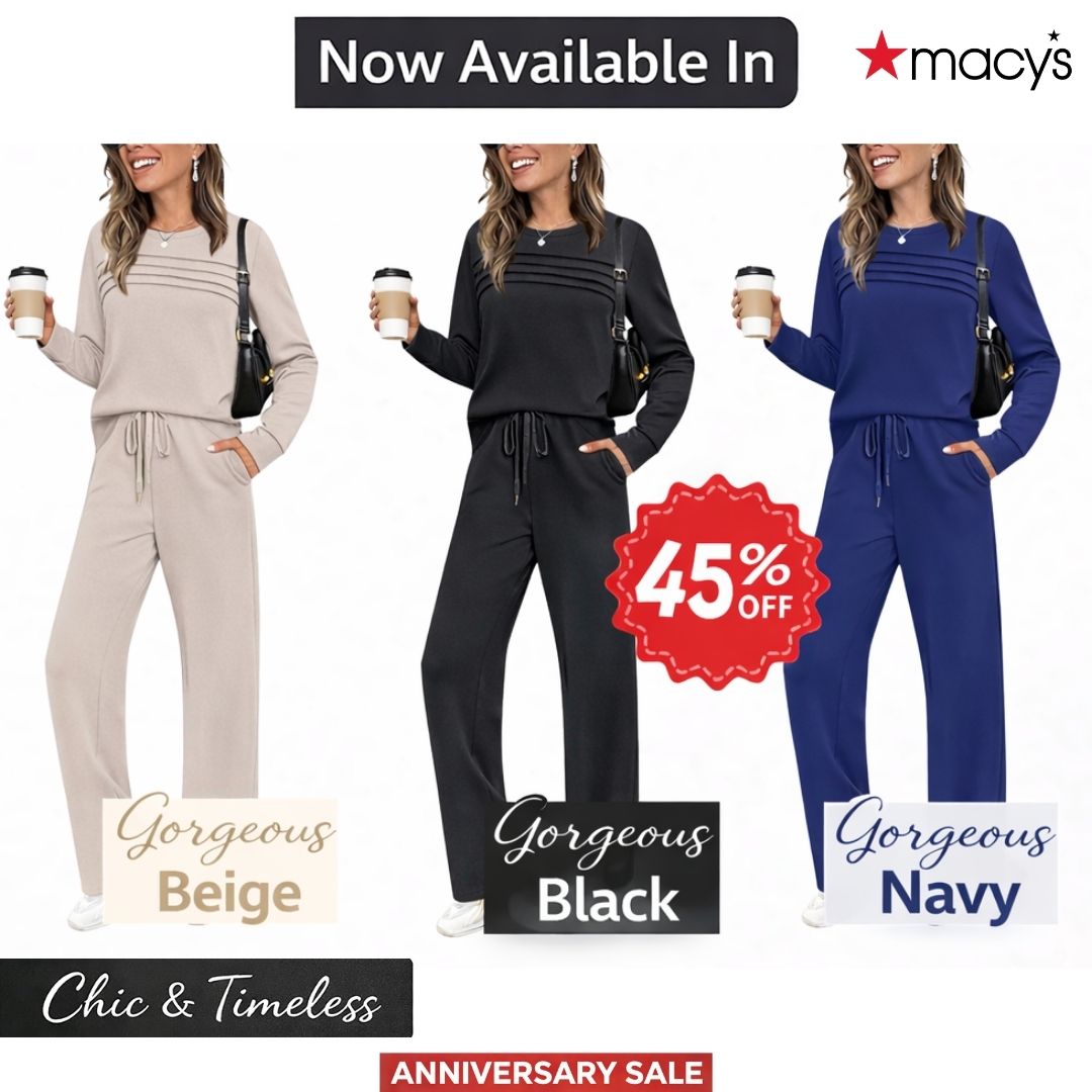 Macy’s Anniversary Sale 55% OFF ✨ Women’s Crew Neck Lounge Set - Soft Cotton Top & Drawstring Pants