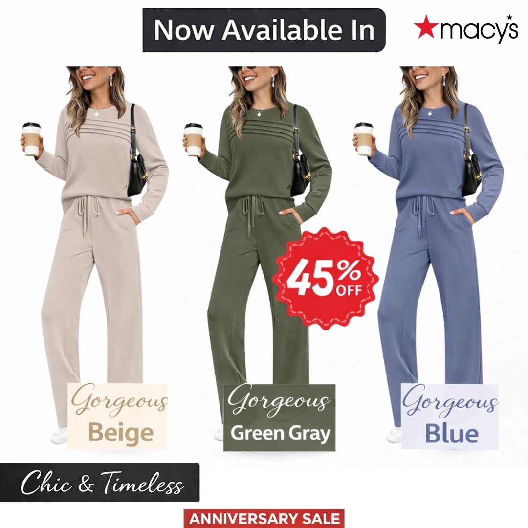 Macy’s Anniversary Sale 55% OFF ✨ Women’s Crew Neck Lounge Set - Soft Cotton Top & Drawstring Pants