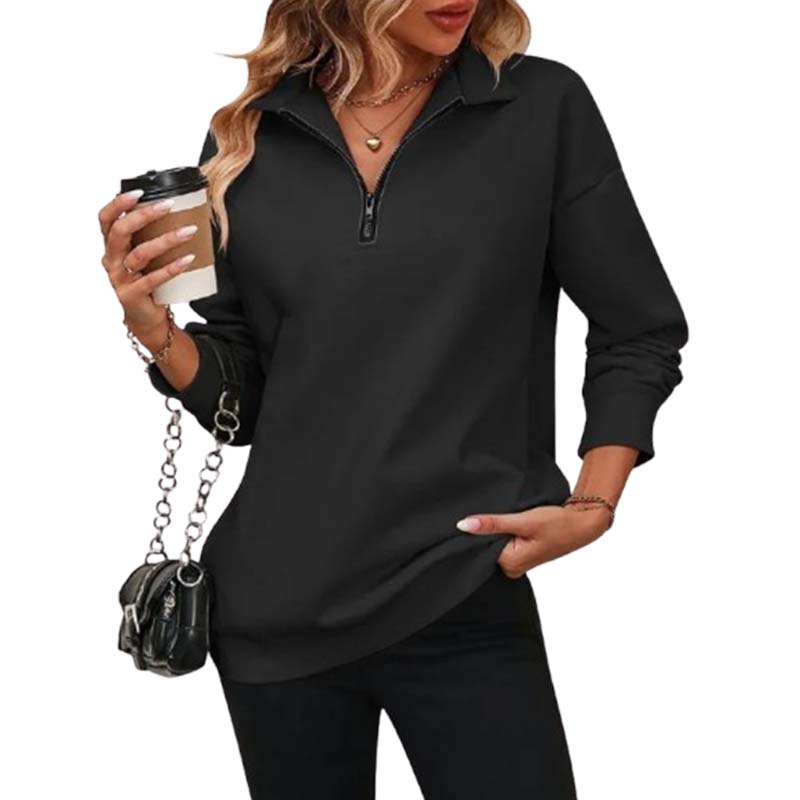 ⏰Hot Sale-Womens Zip-Up Dropped Shoulder Sweatshirt