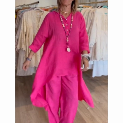 💕Women's Solid Color Linen Casual Suit