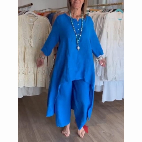💕Women's Solid Color Linen Casual Suit