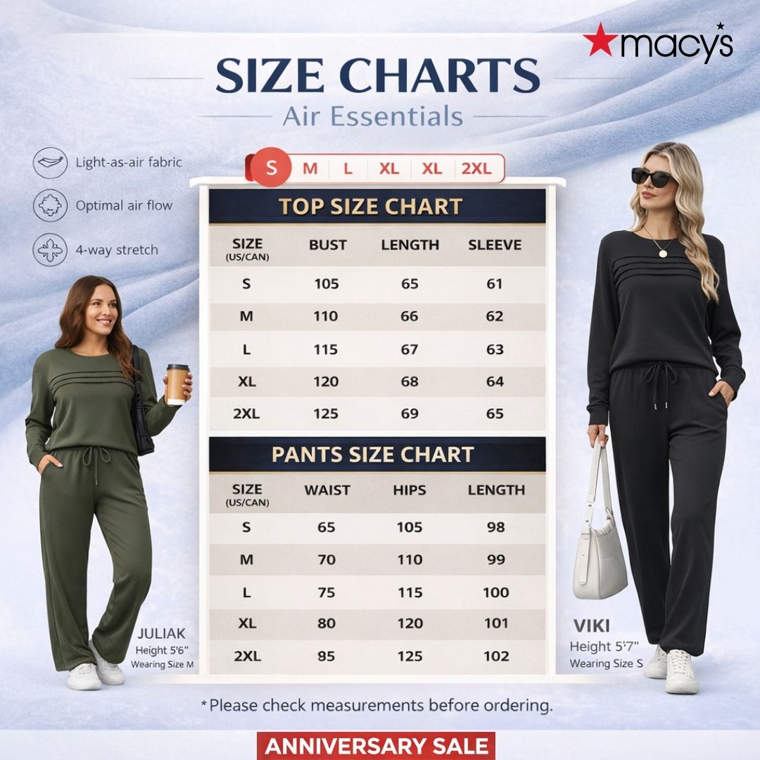Macy’s Anniversary Sale 55% OFF ✨ Women’s Crew Neck Lounge Set - Soft Cotton Top & Drawstring Pants