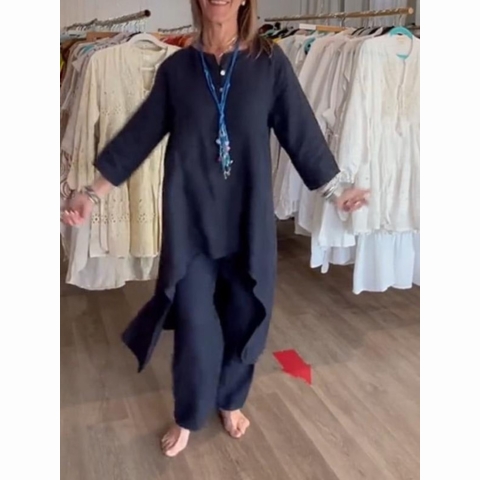 💕Women's Solid Color Linen Casual Suit