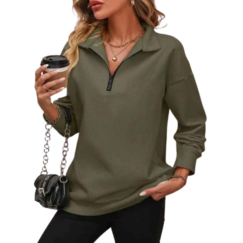 ⏰Hot Sale-Womens Zip-Up Dropped Shoulder Sweatshirt