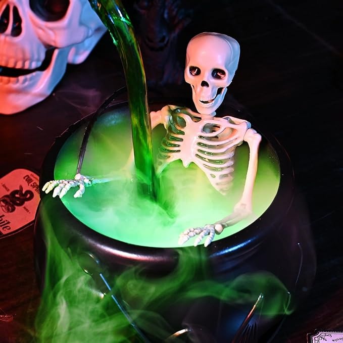 Halloween Cauldron Decor with Floating Potion Bottles & Diffuser – Spooky Party Table Decoration