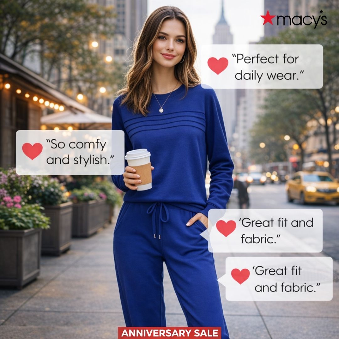 Macy’s Anniversary Sale 55% OFF ✨ Women’s Crew Neck Lounge Set - Soft Cotton Top & Drawstring Pants