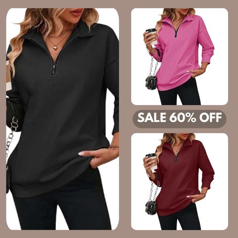 ⏰Hot Sale-Womens Zip-Up Dropped Shoulder Sweatshirt