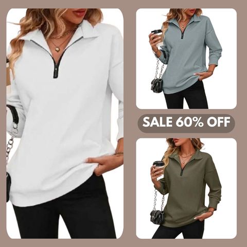 ⏰Hot Sale-Womens Zip-Up Dropped Shoulder Sweatshirt