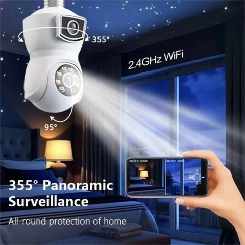 1080P Dual Lens E27 WiFi Security Camera with AI Alerts and App Control