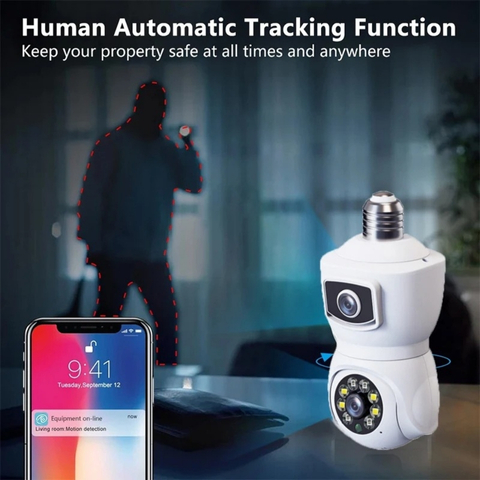 1080P Dual Lens E27 WiFi Security Camera with AI Alerts and App Control