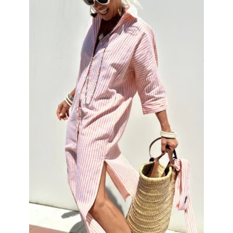 🔥Hot Sale 48% OFF✨Classic Striped Lace-Up Shirt Dress