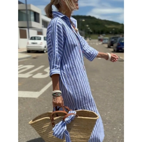 🔥Hot Sale 48% OFF✨Classic Striped Lace-Up Shirt Dress