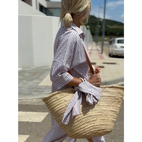 🔥Hot Sale 48% OFF✨Classic Striped Lace-Up Shirt Dress