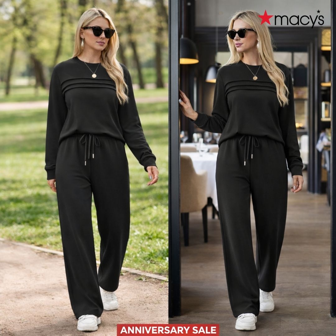 Macy’s Anniversary Sale 55% OFF ✨ Women’s Crew Neck Lounge Set - Soft Cotton Top & Drawstring Pants
